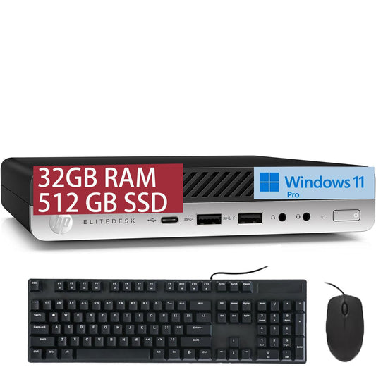 HP EliteDesk 800 G5 Mini Business Desktop | Intel Core i5-9500T 6-Core up to 3.7GHz | 32GB DDR4 | 512GB SSD | USB-C | WiFi | BT | Win11 Pro | Includes KB & Mouse | Renewed