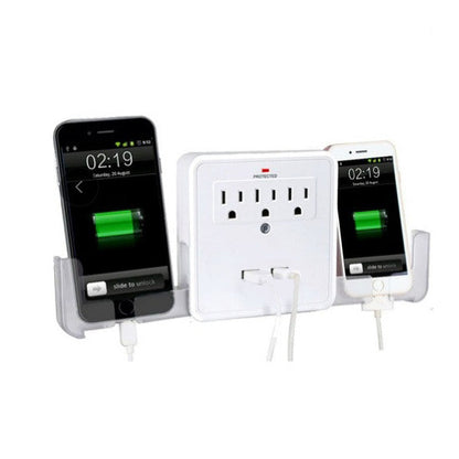 3-Outlet USB Wall Charger with Phone Stand