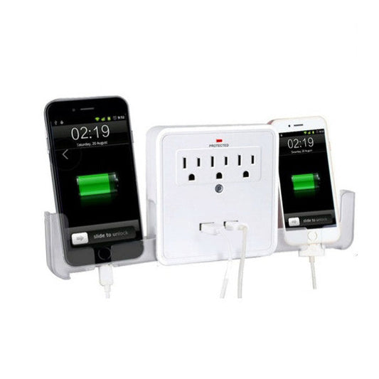 3-Outlet USB Wall Charger with Phone Stand