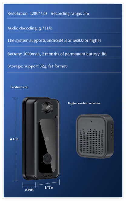 Smart WiFi Video Doorbell – 1080P HD, Night Vision, Two-Way Audio, Motion Alerts