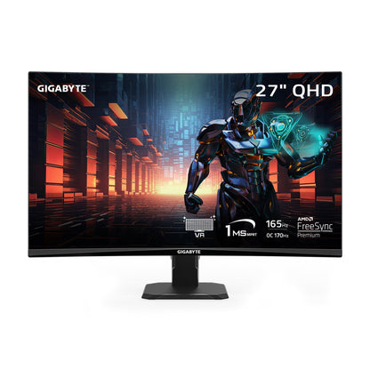 GIGABYTE GS27QC 27" 165Hz 1440P Curved Gaming Monitor 2560 x 1440 VA 1500R Display 1ms (MPRT) Response Time HDR Ready FreeSync Premium 1x Display Port 1.4 2X HDMI 2.0Black