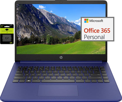 HP 14" Ultral Light Laptop for Students and Business Intel Quad-Core N4120 16GB RAM 128GB Storage(64GB eMMC+64GB Ghost Manta SD) 1 Year Office 365 Webcam HDMI WiFi USB-A&C Win 11