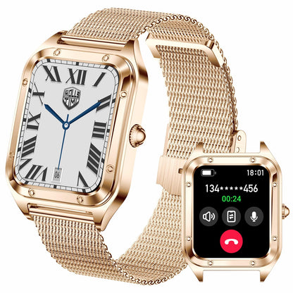TAYSHILEY Smart Watch for Women 1.59 Full Touch Womens Smartwatch with Female Health Tracking Fitness Tracker Heart Rate Monitor Waterproof Sports Smartwatch for Android iOS (Gold Mesh RT-i98)