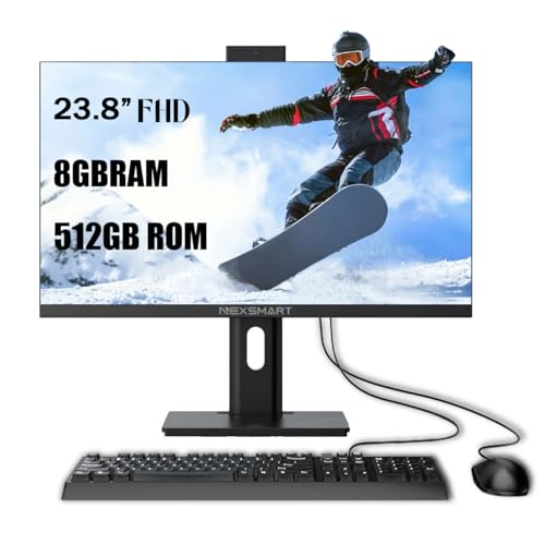 Desktop Computer All-in-one PC N100 (Up to 3.40Ghz) 23.8-inch FHD Display All-in-one Desktop Computer 8GB RAM 512GB ROM SSDDual-band WiFi Bluetooth Webcam Mouse and KB Liftable & Rotatable Screen
