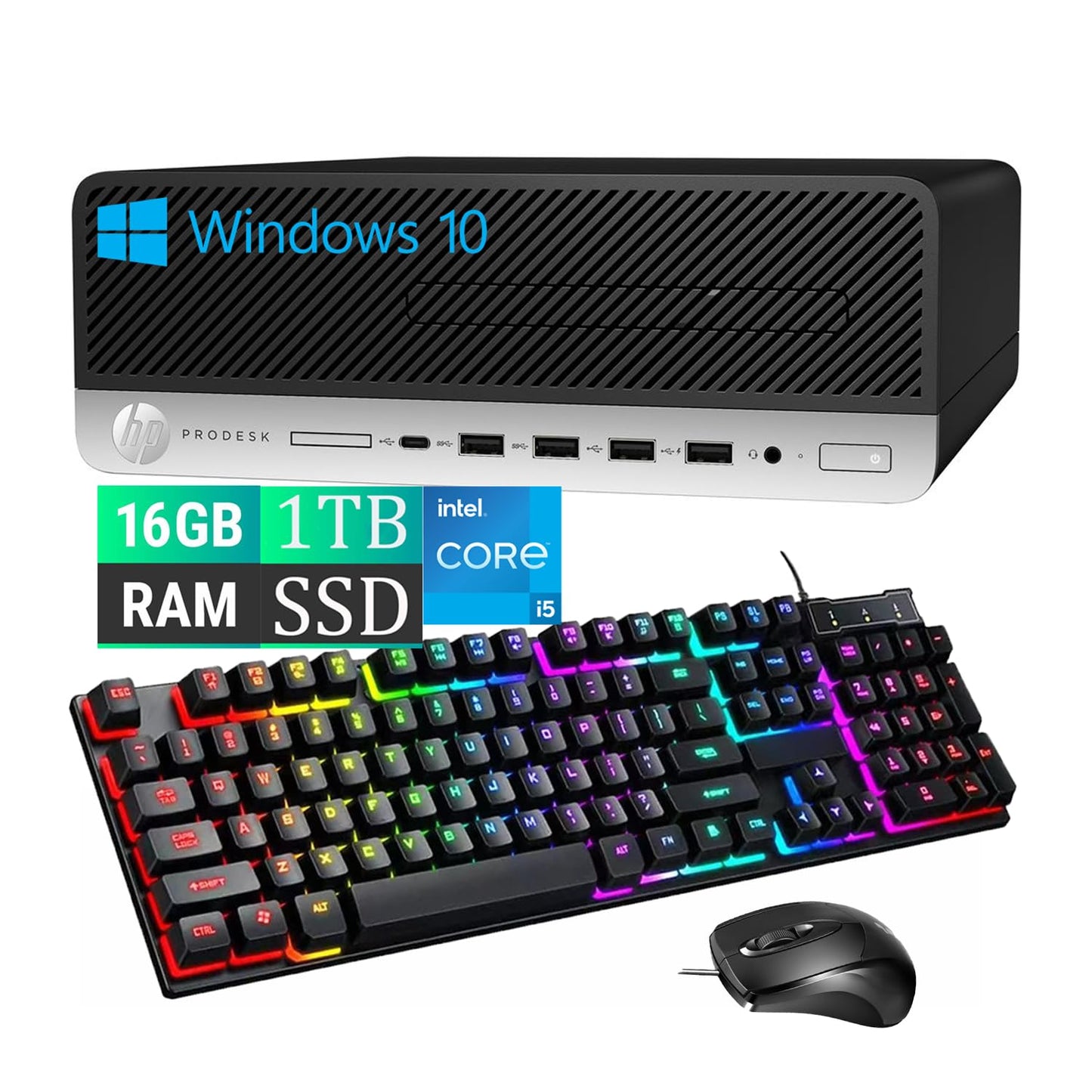 HP ProDesk 600G3 SFF Home and Business Desktop Intel Core i5-7500 Up to 2.2 GHz 16GB RAM 1TGB SSD Wired Keyboard 4K Support WiFi Bluetooth Windows 10 Pro (Renewed)