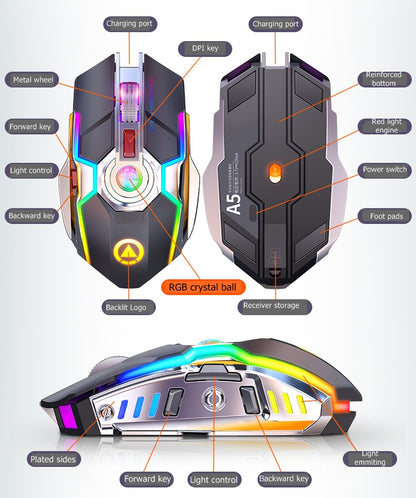 Silver Engraved A5 Rechargeable Wireless Gaming Mouse