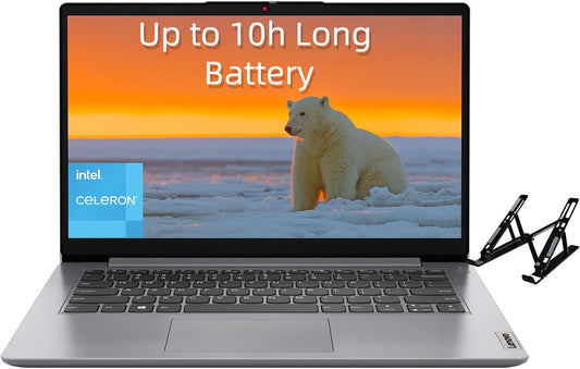 Lenovo IdeaPad 14" HD Laptop | Intel Celeron N4020 up to 2.8GHz | 4GB DDR4 | 64GB + 64GB SD | WiFi 6 | Dolby Audio | Privacy Shutter | 10hr Battery | Win11 S | Grey | + Laptop Stand