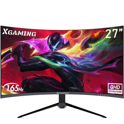 27 Inch Curved Gaming Monitor QHD 2560 x 1440p 144Hz/165Hz 16:9 Wide HDR Display 99% sRGB FreeSync 1ms Built-in Speaker 2* HDMI & DisplayPort Tilt Adjustable Black