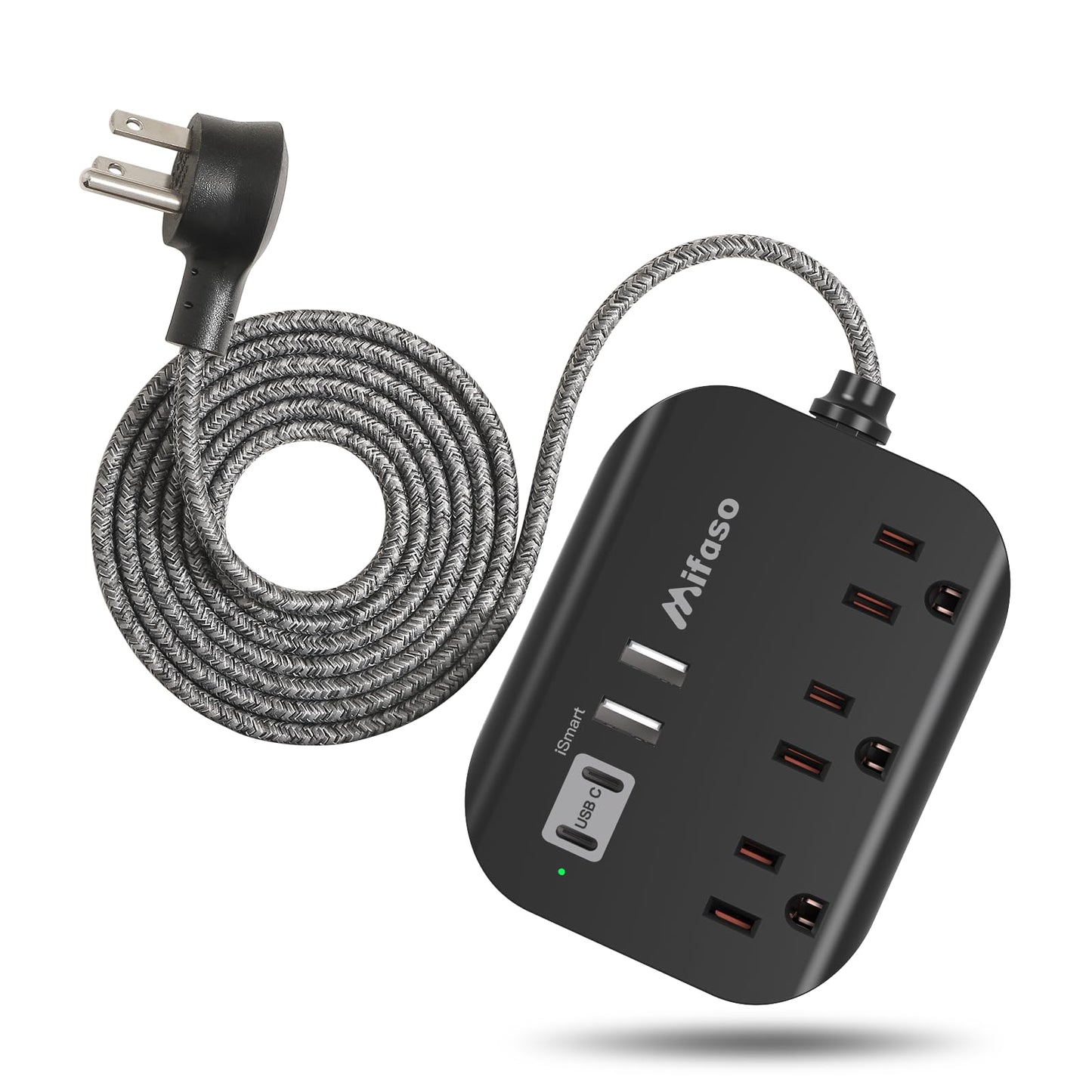 Power Bar with USB - Mountable Flat Plug Power Strip with 3 Outlets 3 USB Ports(Smart 3.1A) 5ft Braided Extension Cord Compact for Cruise Ship Travel Home Office