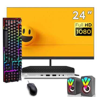 HP ProDesk 600 G3 Mini PC Desktop Computer 24" FHD Monitor RGB Speakers Core i5-6500 3.2GHz-3.60GHz 16GB DDR4 RAM 1TB SSD WiFi BT Keyboard & Mouse 4K Support Windows 10 Pro (Renewed)