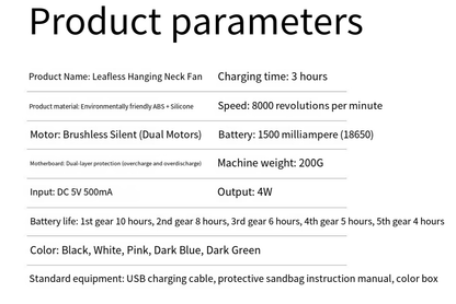 Portable 5-Speed Hanging Neck Fan
