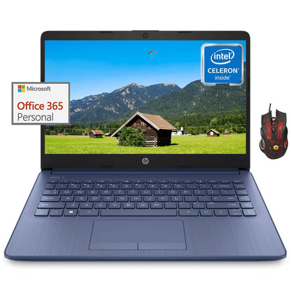 HP 14" Ultra-Light Laptop for Students and Business - Intel Quad-Core Processor 4GB RAM 64GB eMMC 1-Year Office 365 ‎Intel UHD Graphics Wi-Fi 11H Long Battery Life Webcam Win11 Home in S