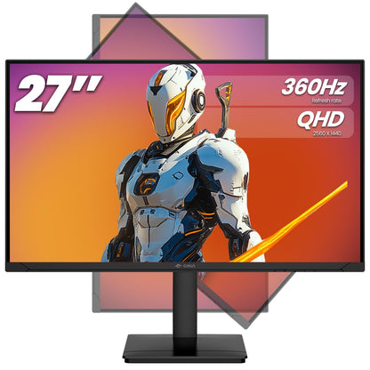 CRUA 27Inch Gaming Monitor 360HZ QHD 1440P 100% sRGB IPS Computer Monitor with Built in Speaker Height/Pivot/Swivel/Tilt Adjustable Vertical Monitor Support FreeSync DP&HDMI Wall Mount-Black
