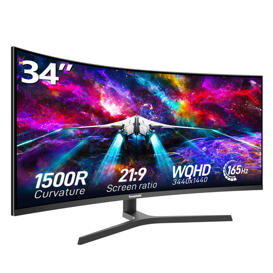 Gawfolk 34" UWQHD Curved Ultrawide Gaming Monitor | 165Hz | FreeSync | 99% sRGB | HDR | Height Adj.