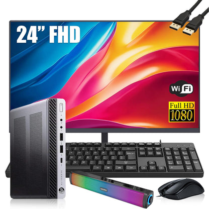 HP EliteDesk 800 G4 Mini Business Desktop PC Speakers with 24" FHD Monitor i5-8500 16 GB RAM DDR4 256GB SSDMouse&KeyboardWiFiBTWindows 11 Pro(Renewed)